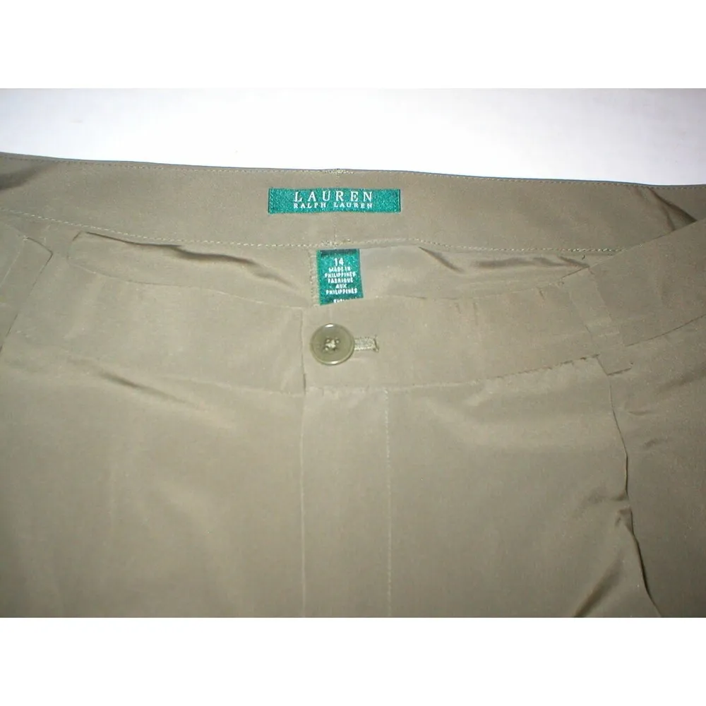 New Womens Office Dress Shorts 10 Olive Green Silky Ralph Lauren Work NWT Long - Image 2