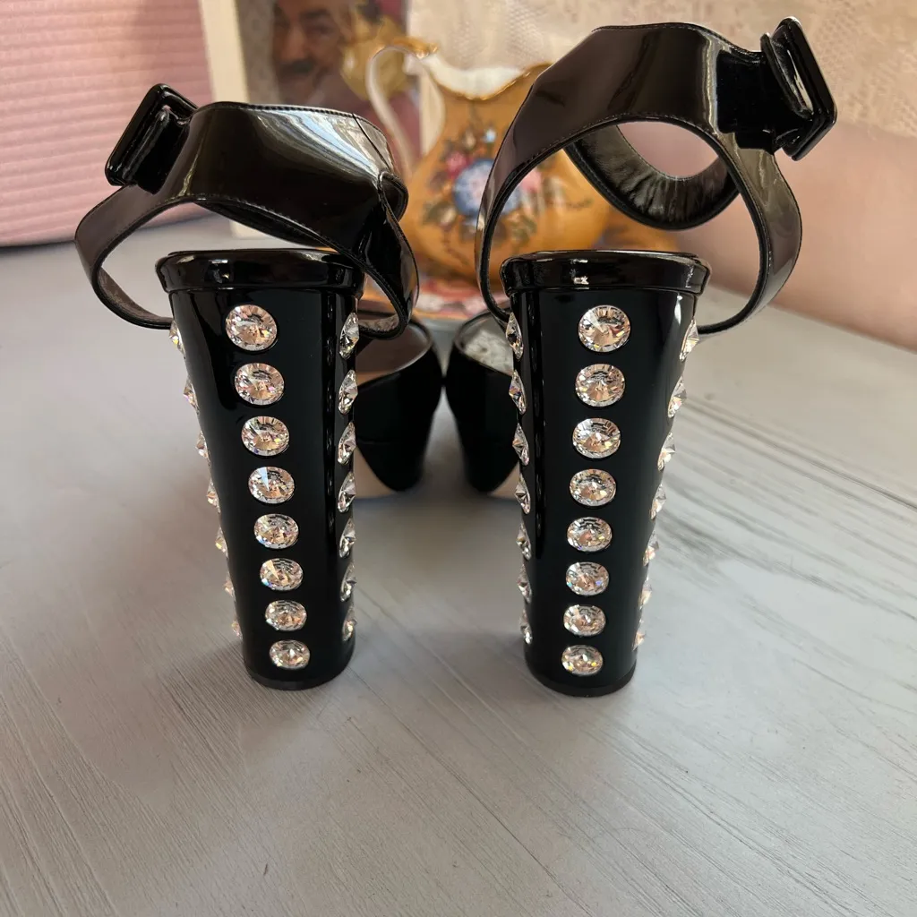 Miu Miu Black Patent Leather Platform Sandals - Image 6