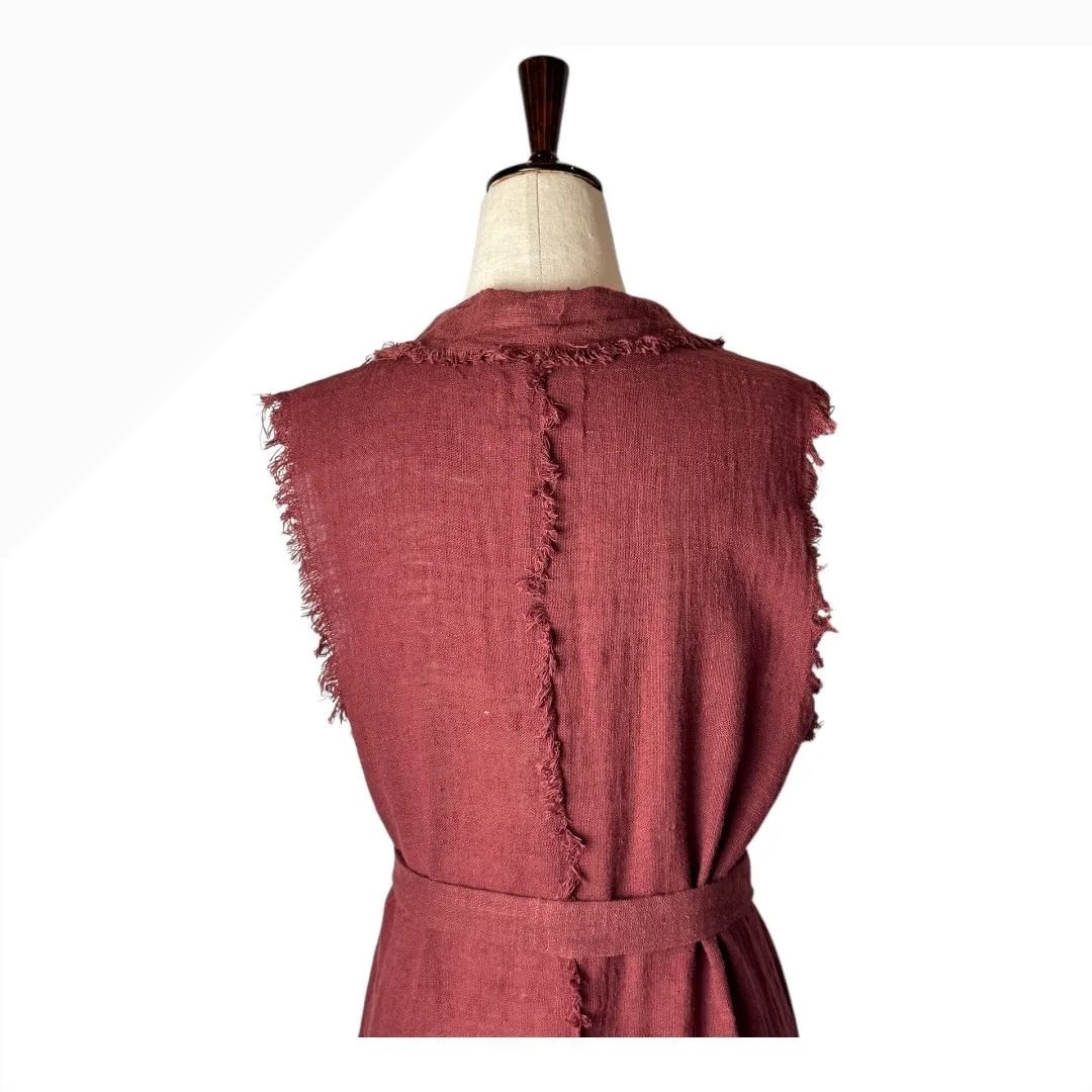 Moon‎ River Vest Women Small Red Linen Sleeveless Duster Belted Trench Lagenlook - Image 5