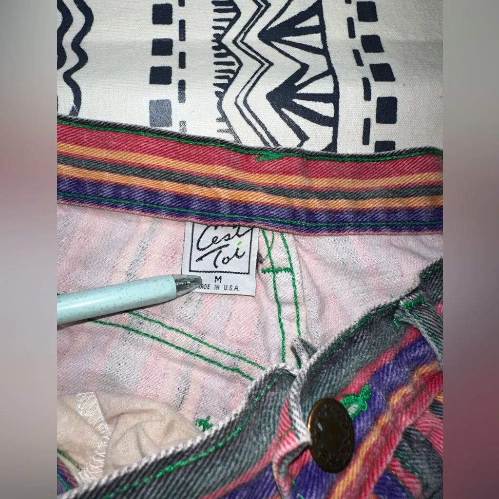 Vintage C’est Toi Faded Multi Colour Striped Jean Shorts‎ M Cotton Made In USA - Image 6