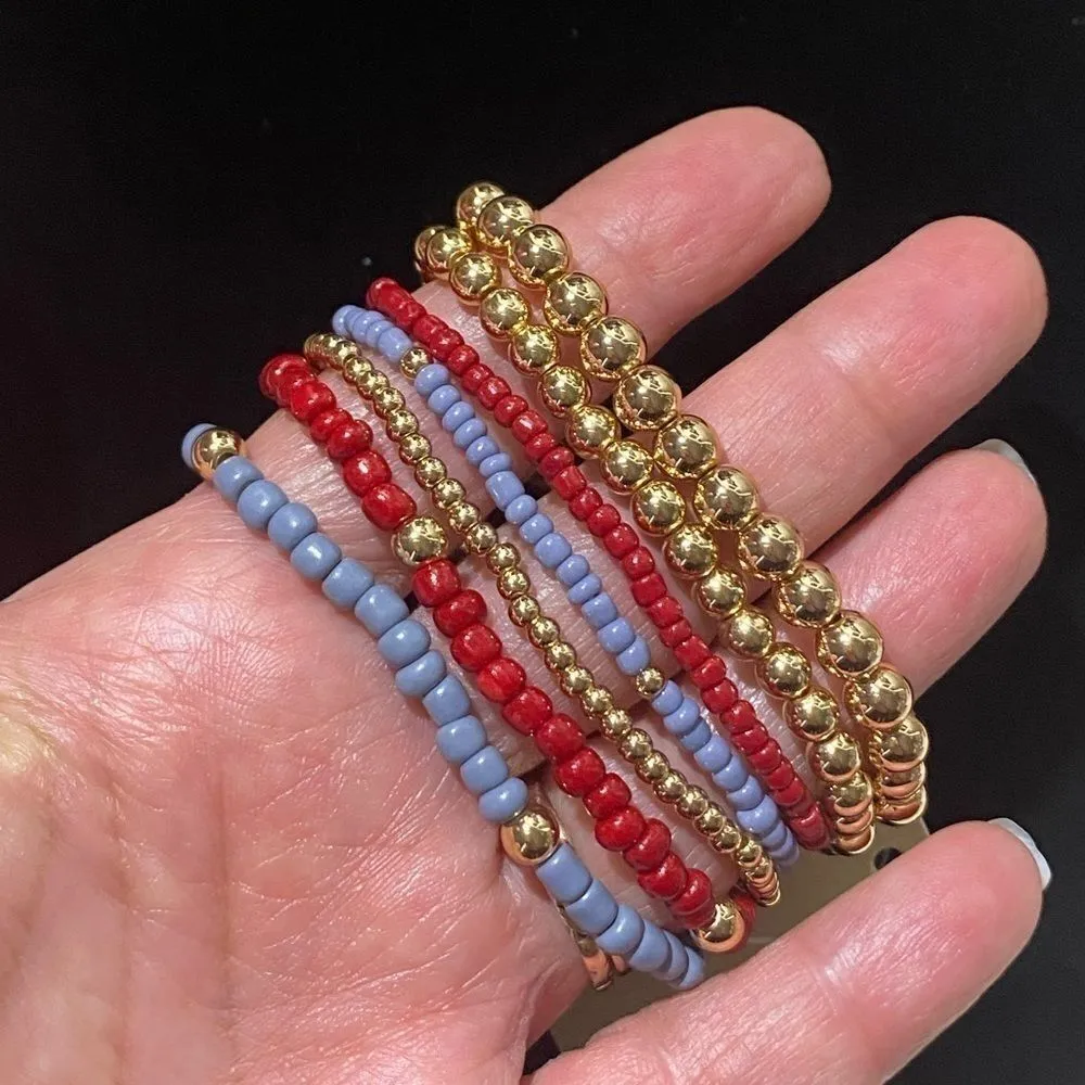 Multicolor Seven Strand Stretch Beaded Bracelet Set New Red - Image 3
