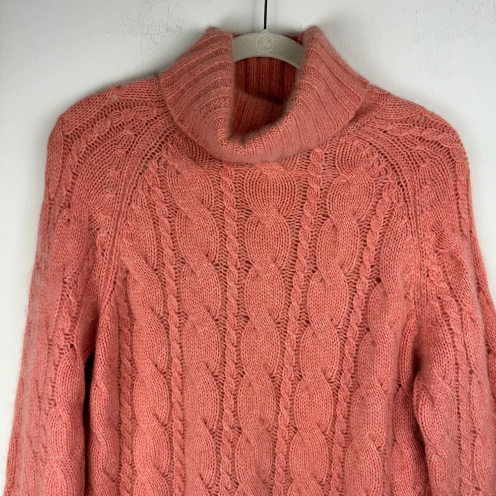 Katherine Kelly Cable Knit Cashmere Sweater Sz Large Turtleneck Peach Pink - Image 3