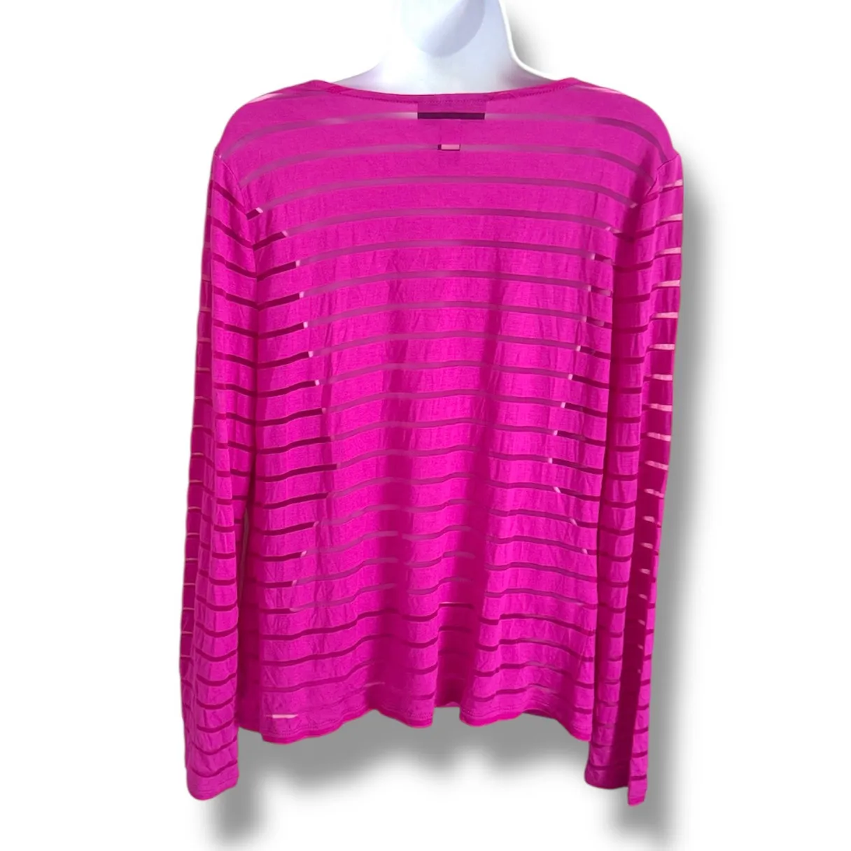 Women INC Magenta Flame Cowl Neck Long Sleeve Illusion Striped Top Sz Lg - Image 2