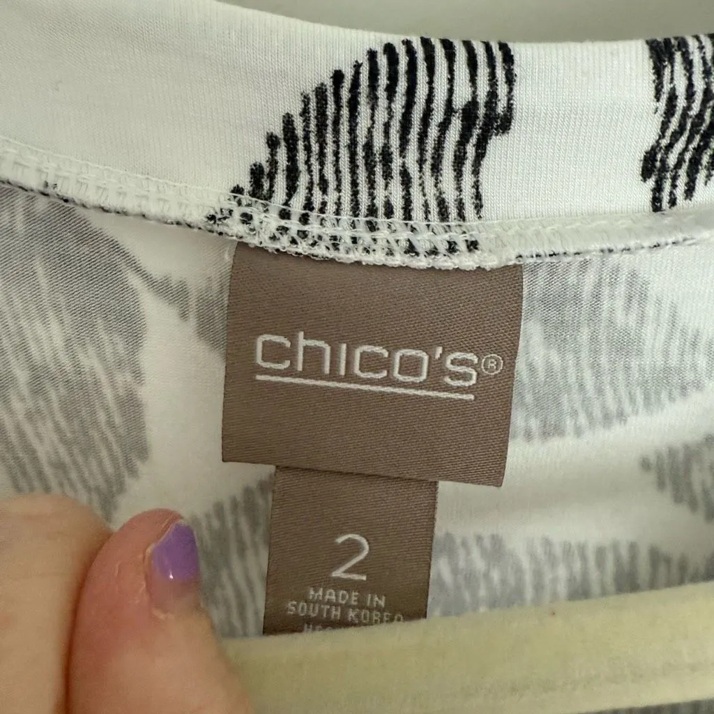 Chico’s Women’s 2 Black White Leaf Short Sleeve Top Stretchy - Image 2