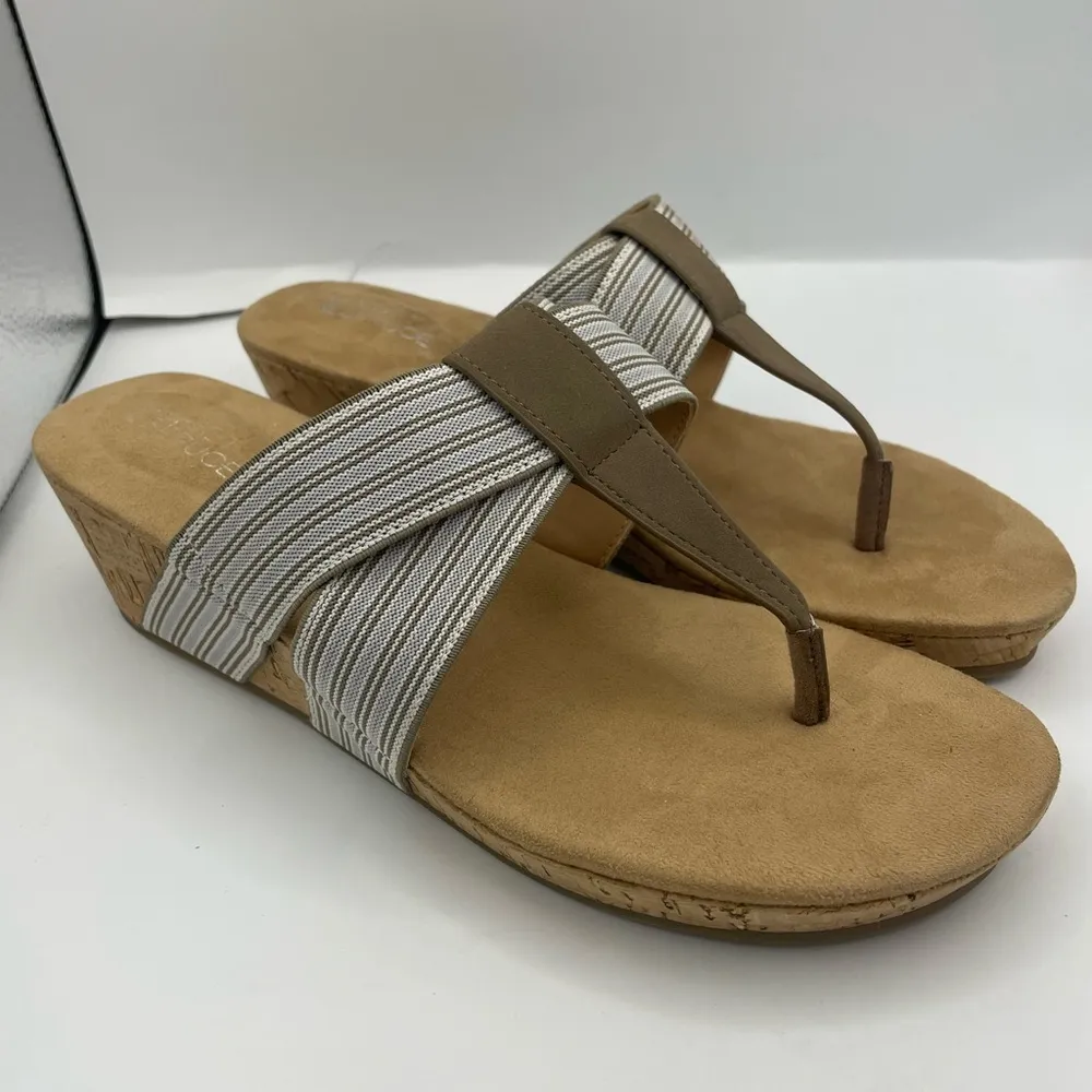 cork stripped comfy brown wedge sandals women Size 6.5 - Image 10