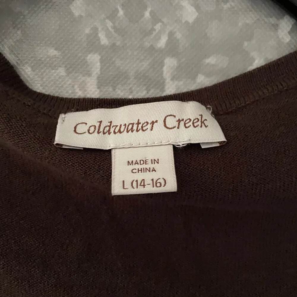 Coldwater Creek Brown Silk Blend Gathered Cardigan Sweater - Size Large (14-16) - Image 4