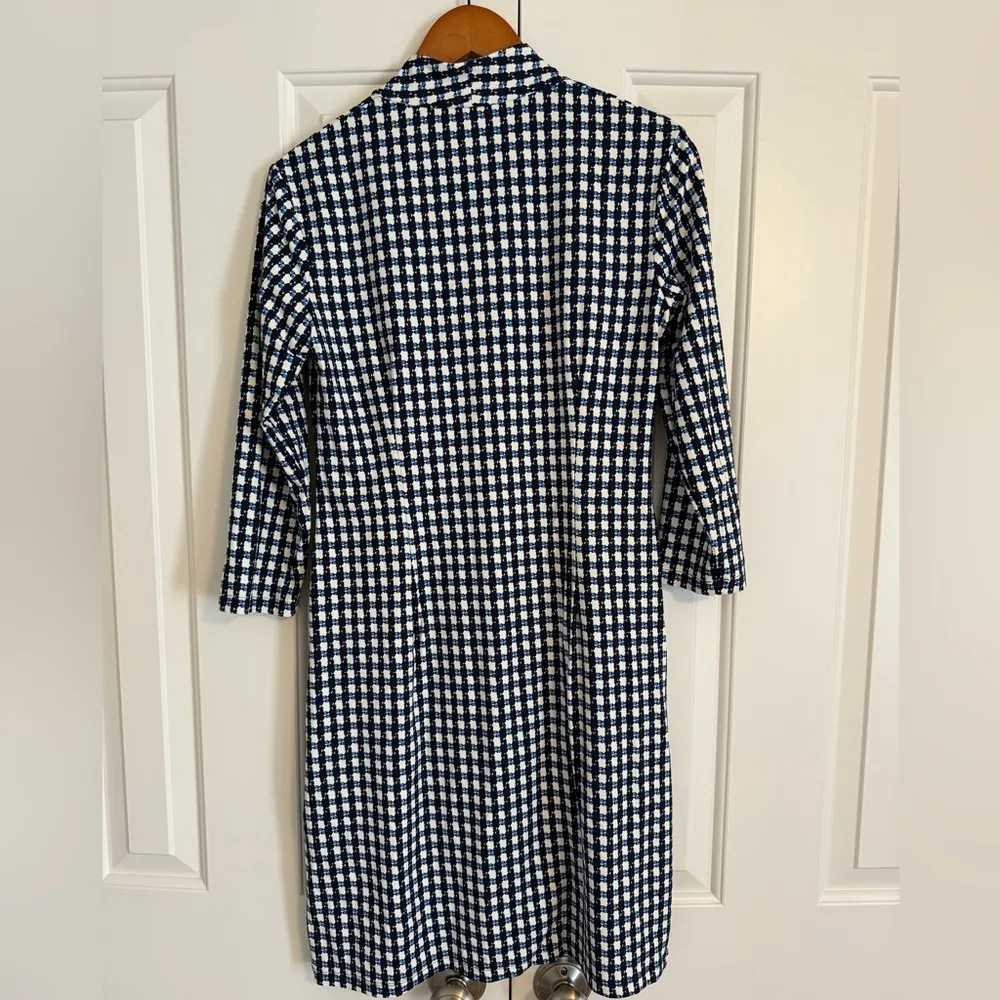 J.MCLAUGHLIN Abstract Plaid Gingham Printed Catalina Cloth V Neck Pleated Dress - Image 8