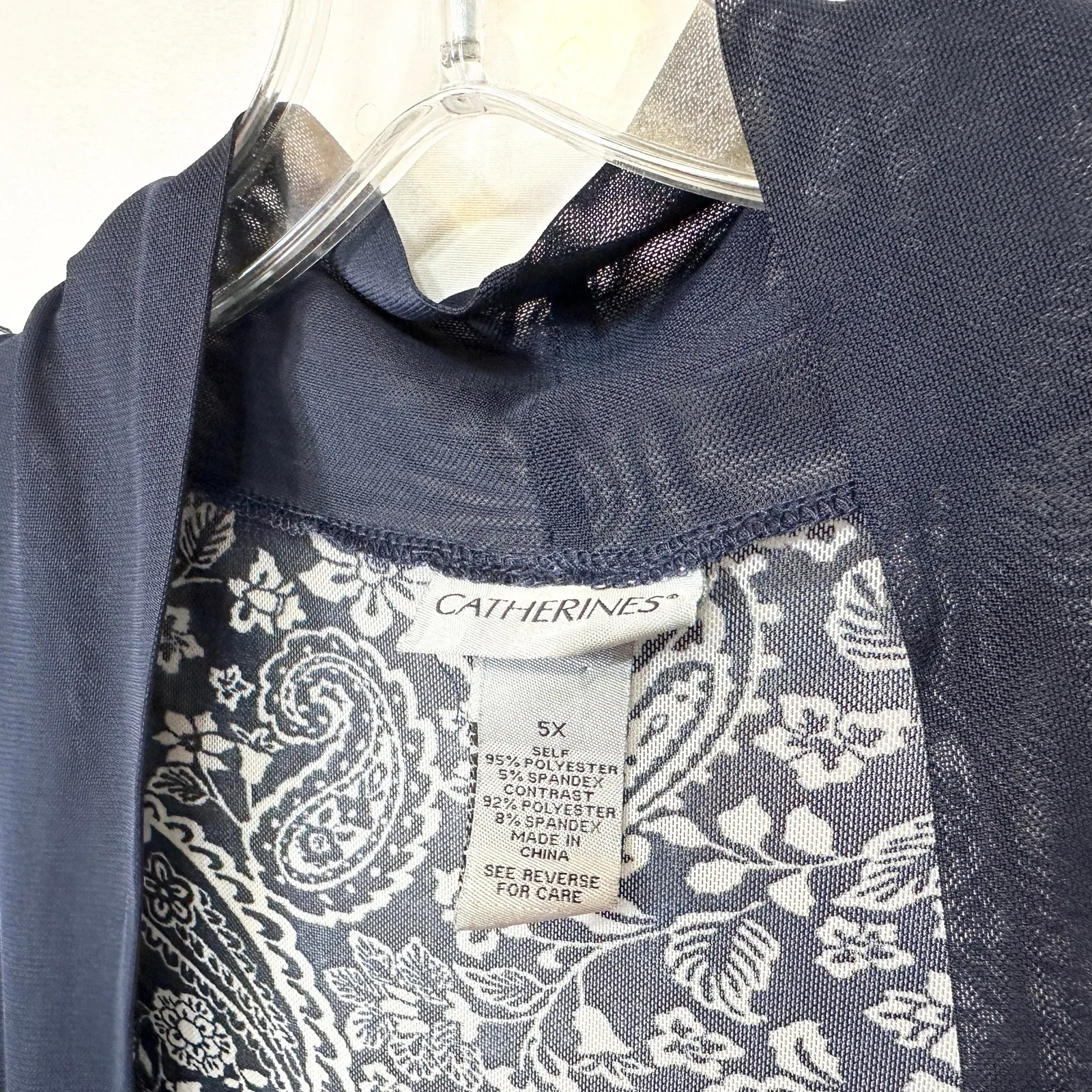 Catherines Plus Size 5X Shrug Navy Blue White Paisley Mesh Duster 1795 - Image 7