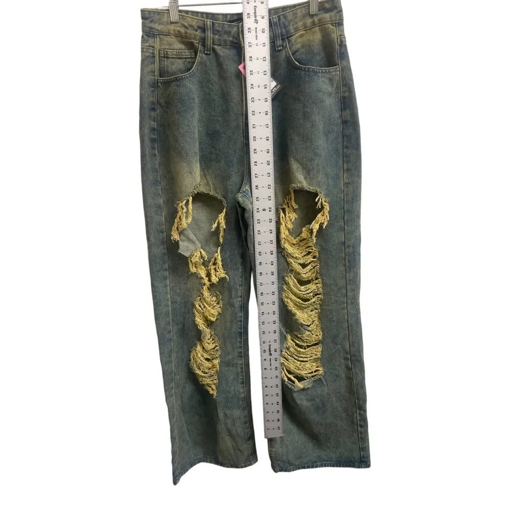 Pretty Little Thing Oversized Women's Jeans Ripped size 8 SKU 1399 Blue - Image 2