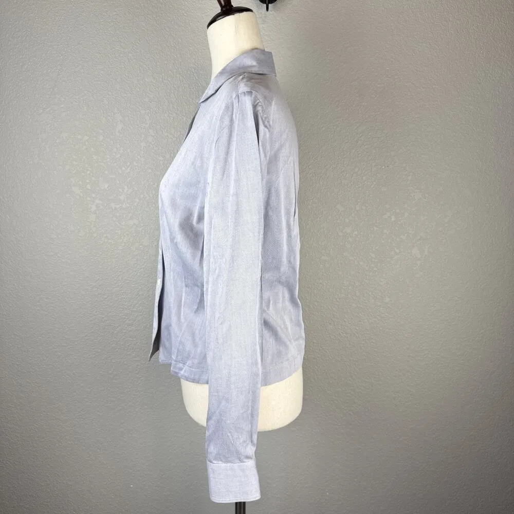 Walter Voulaz Womens Cropped Button Up Top Shirt Size 46/US 10 Blue Cotton Italy - Image 4