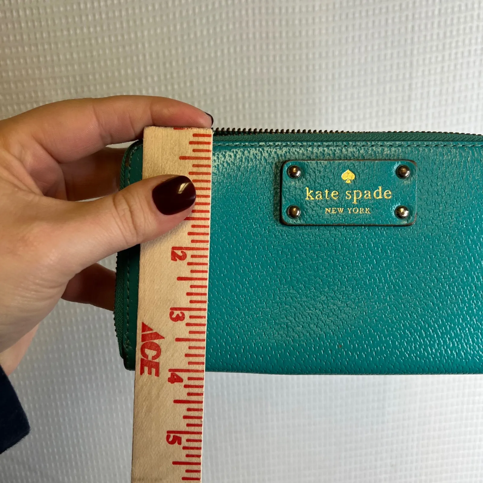 Kate Spade New York Turquoise Leather Zip Around Continental Wallet Wristlet Green - Image 7