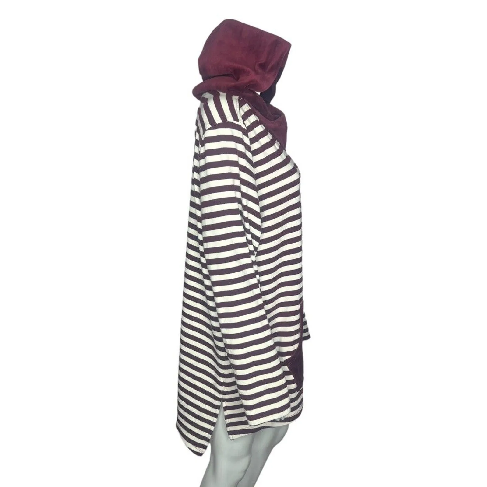 Denim & Co Shirt Women 2X‎ Hoodie Burgundy White Stripe Velvet Casual Loungewear Red - Image 2