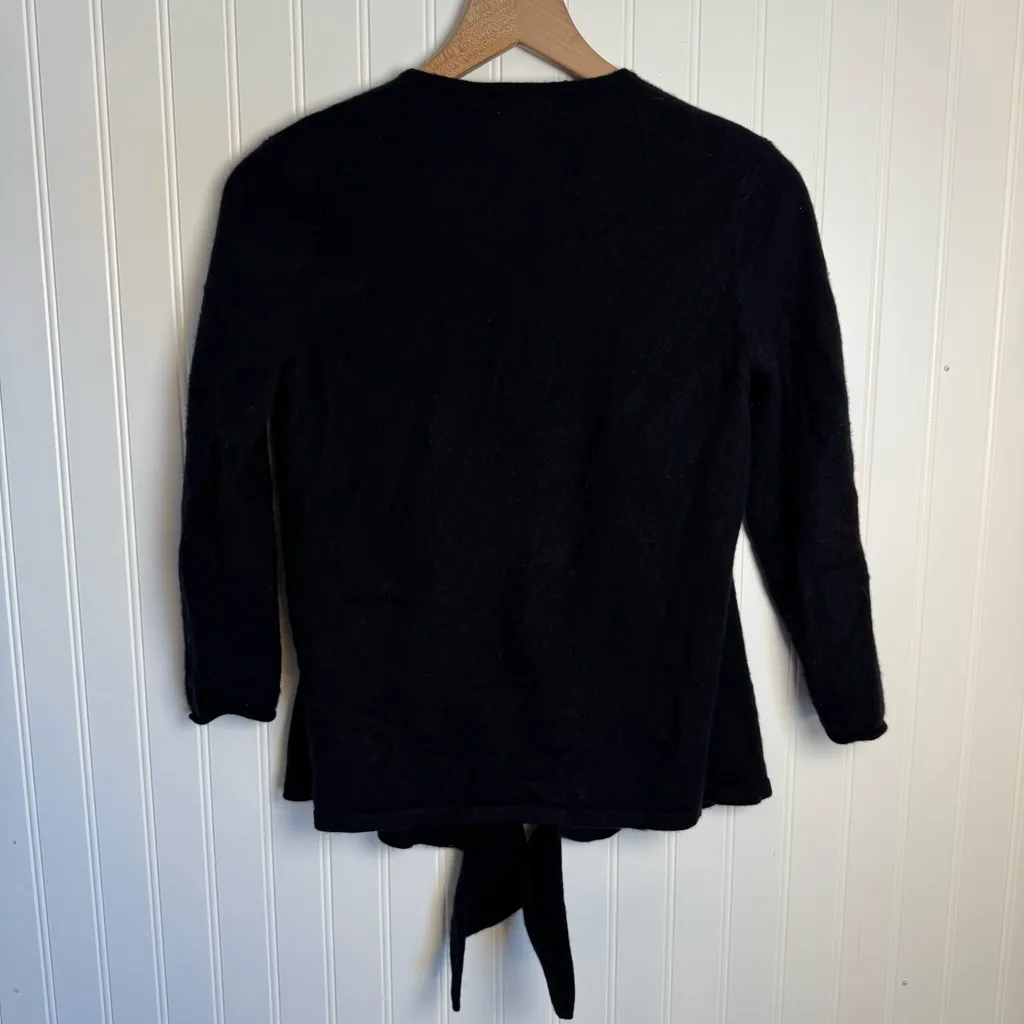 Garnet Hill 100% Cashmere Tie-Front 3/4 Sleeve Black Women's Cardigan Size Small - Image 4