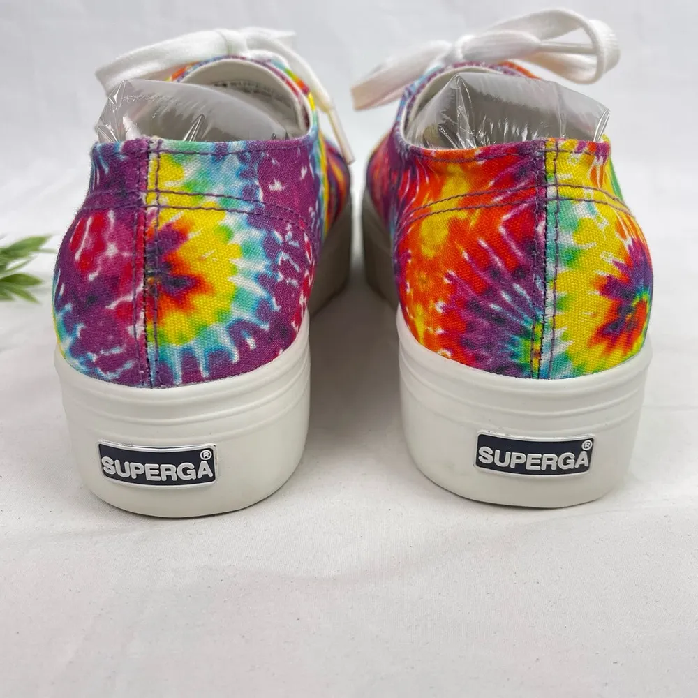Superga Canvas Sneakers Rainbow Tie Dye Platform 2790 Size 39.5 - US 9 Like New - Image 4