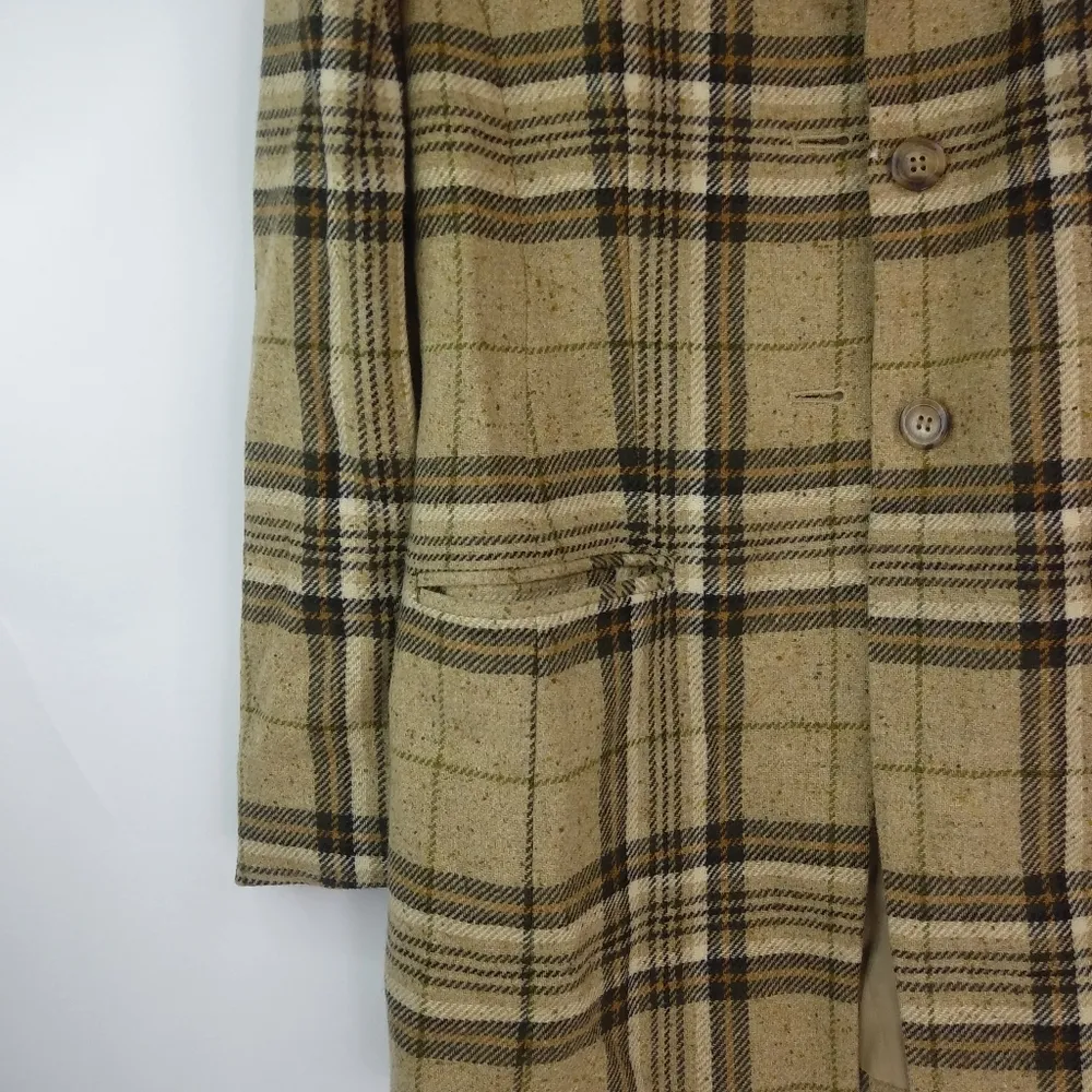 Jones NY 10 Gold Black Plaid Lambs Wool Coat Jacket - Image 5