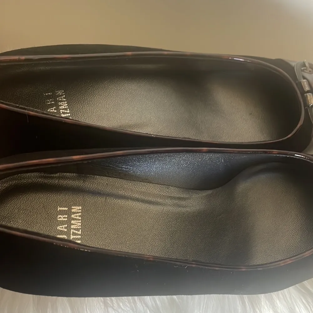 Stuart Weitzman wedge flat brown marble patent and black suede vintage Sz 9M - Image 6