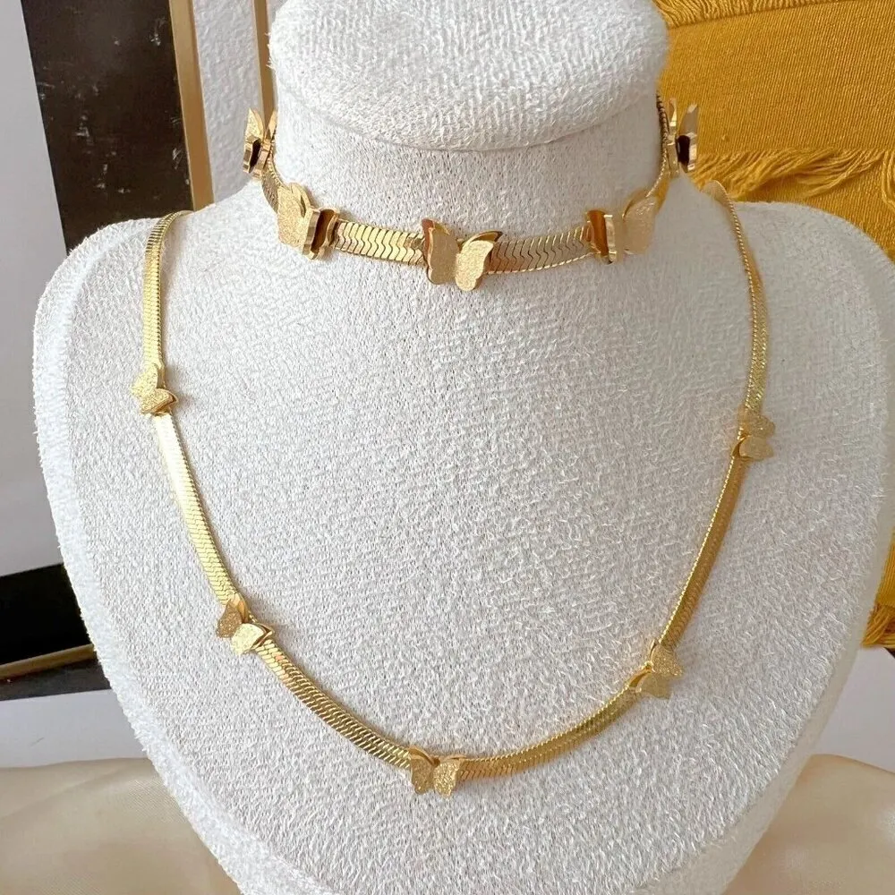 18K Gold Plated Herringbone Butterfly Necklace Stainless Steel womens jewelry - Image 16