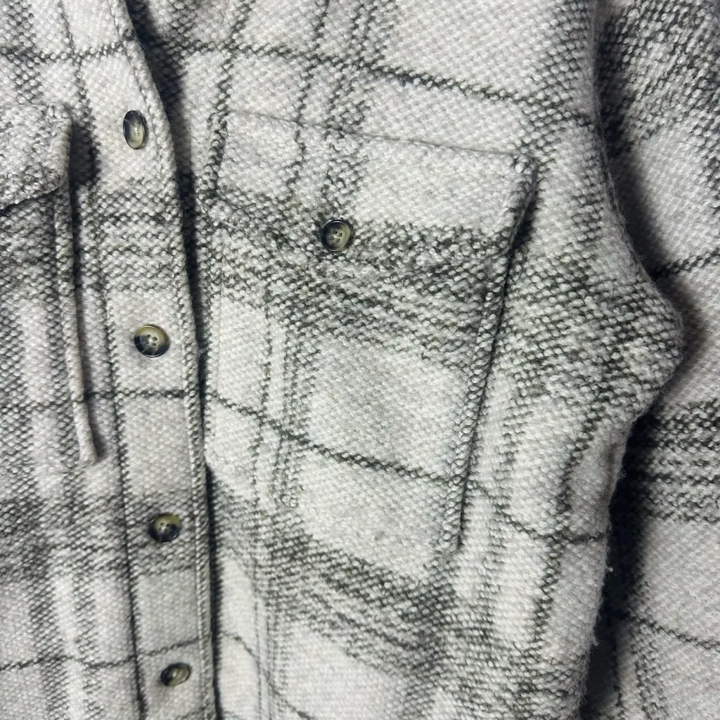 Banana Republic Plaid Shacket Jacket XS Petite Oatmeal Gray Wool Blend - Image 5