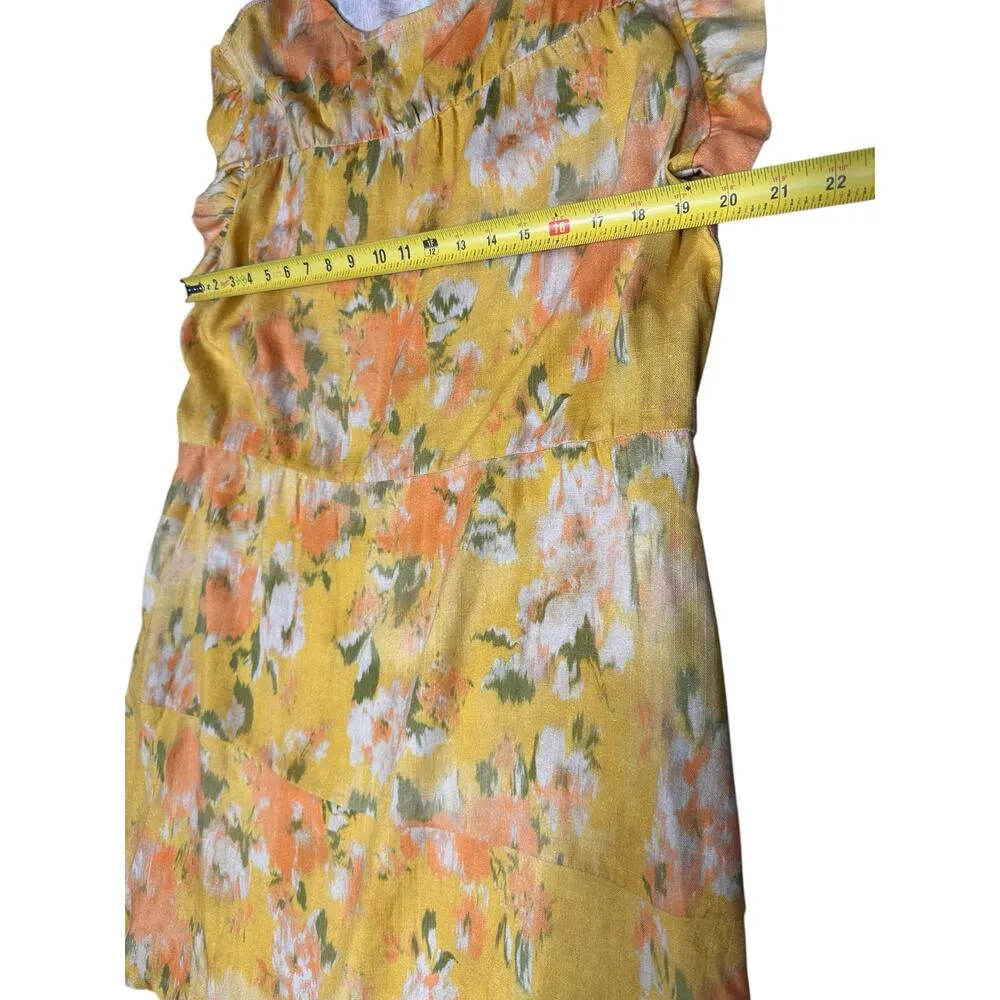 Stark X 100% Linen Yellow Floral Ruffle Sleeve Dress – Size Small - Image 3