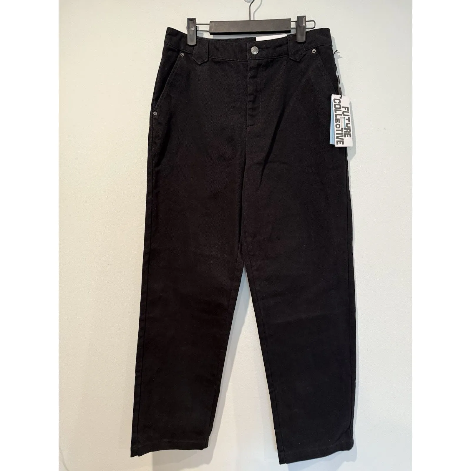 NEW Future Collective Pants Women 8 Blk Straight Leg High Rise Workwear Minimal Black - Image 3