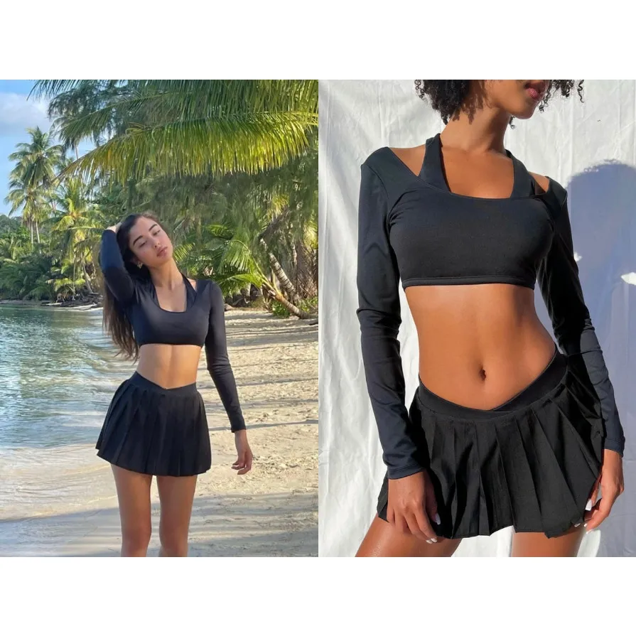 Frankie’s Bikinis Speedy Long Sleeve Crop Top Black‎ Medium - Image 2