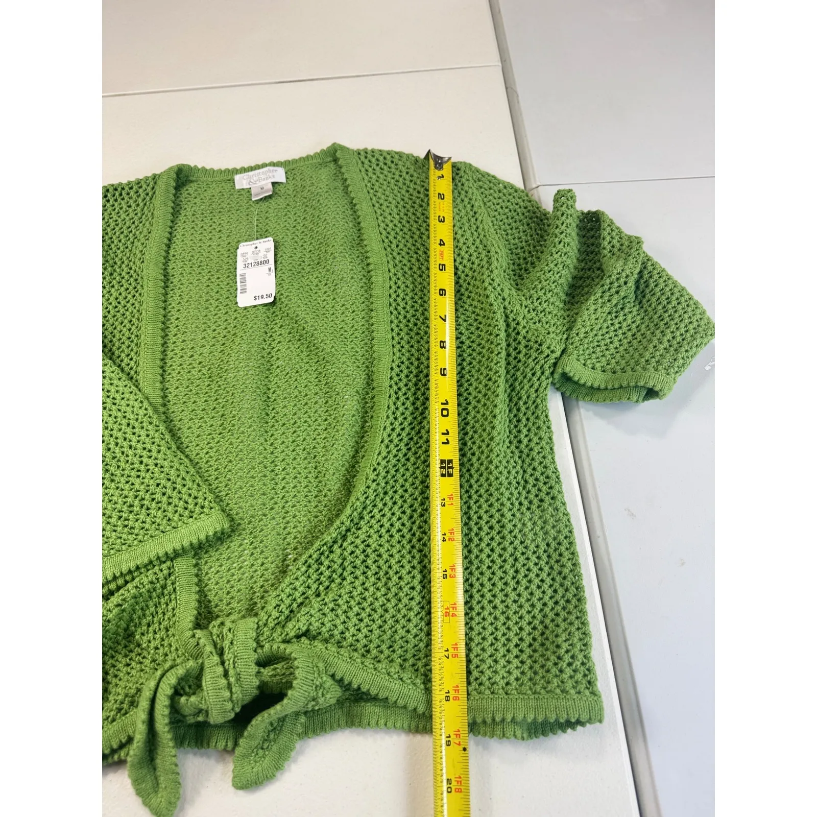 Christopher & Banks Tie Front Cardigan Knit Open Weave Green Womens M crochet - Image 6