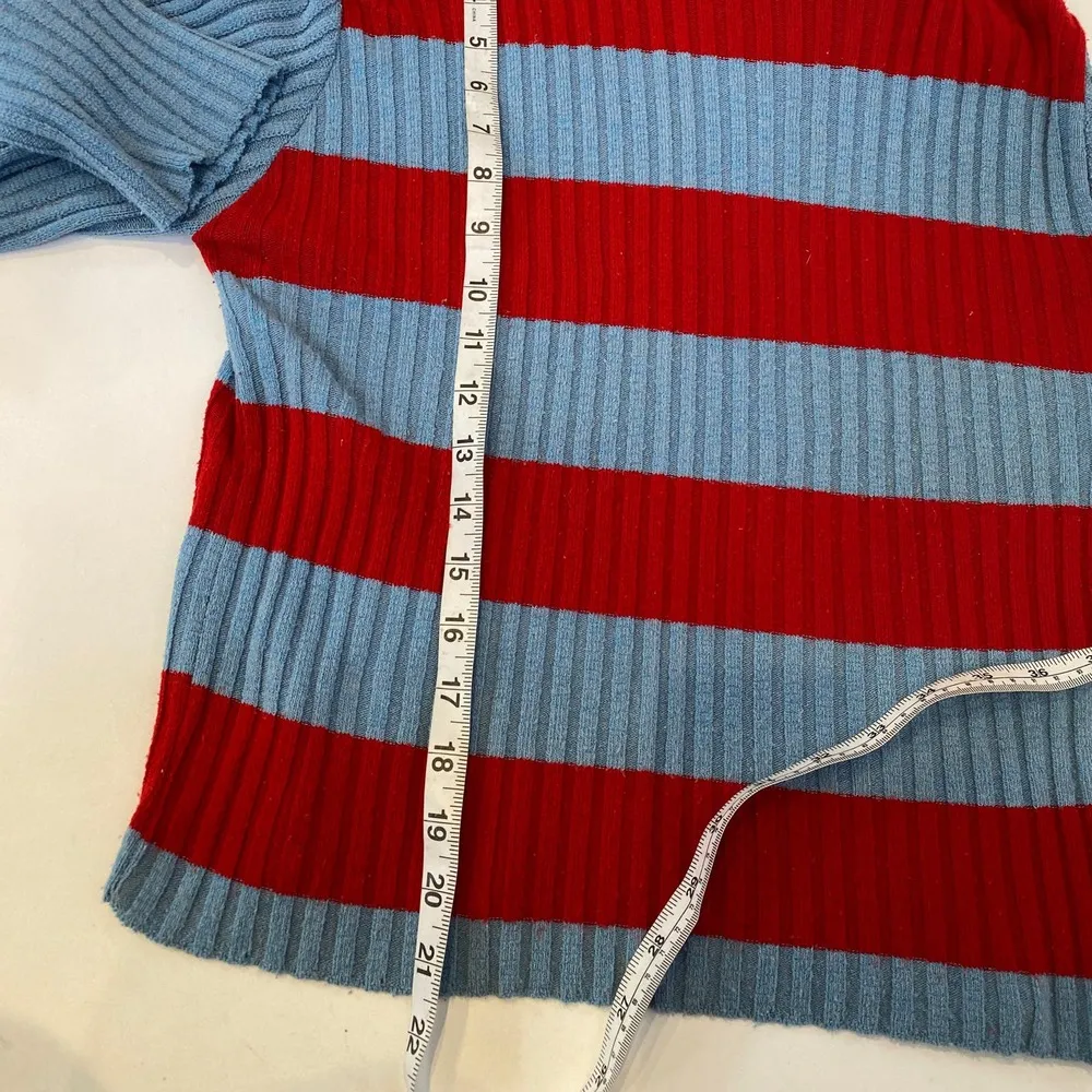 Bulldog Vintage Women’s Blue & Red Striped Y2K Pullover Hooded Sweater EUC Sz Sm - Image 9