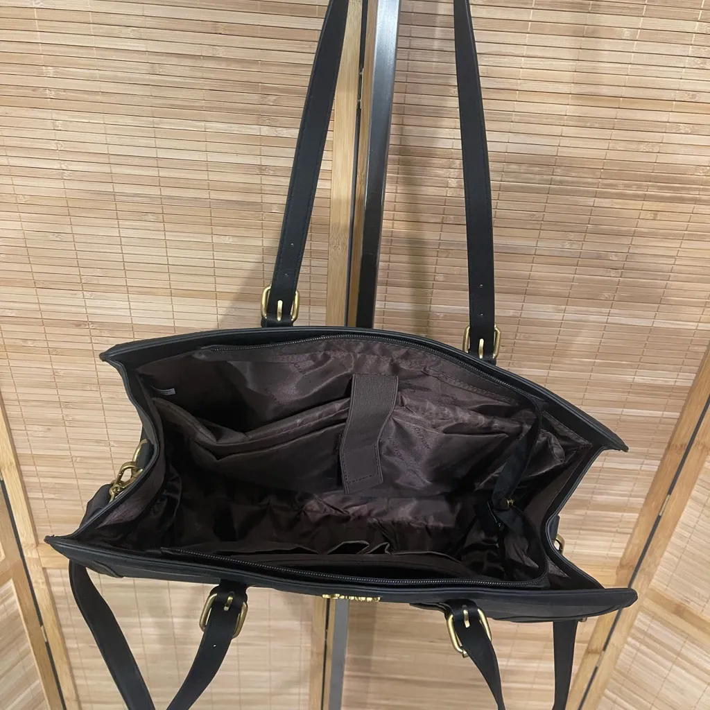 LOVEVOOK black leather laptop bag tote removable strap lots of storage space - Image 5