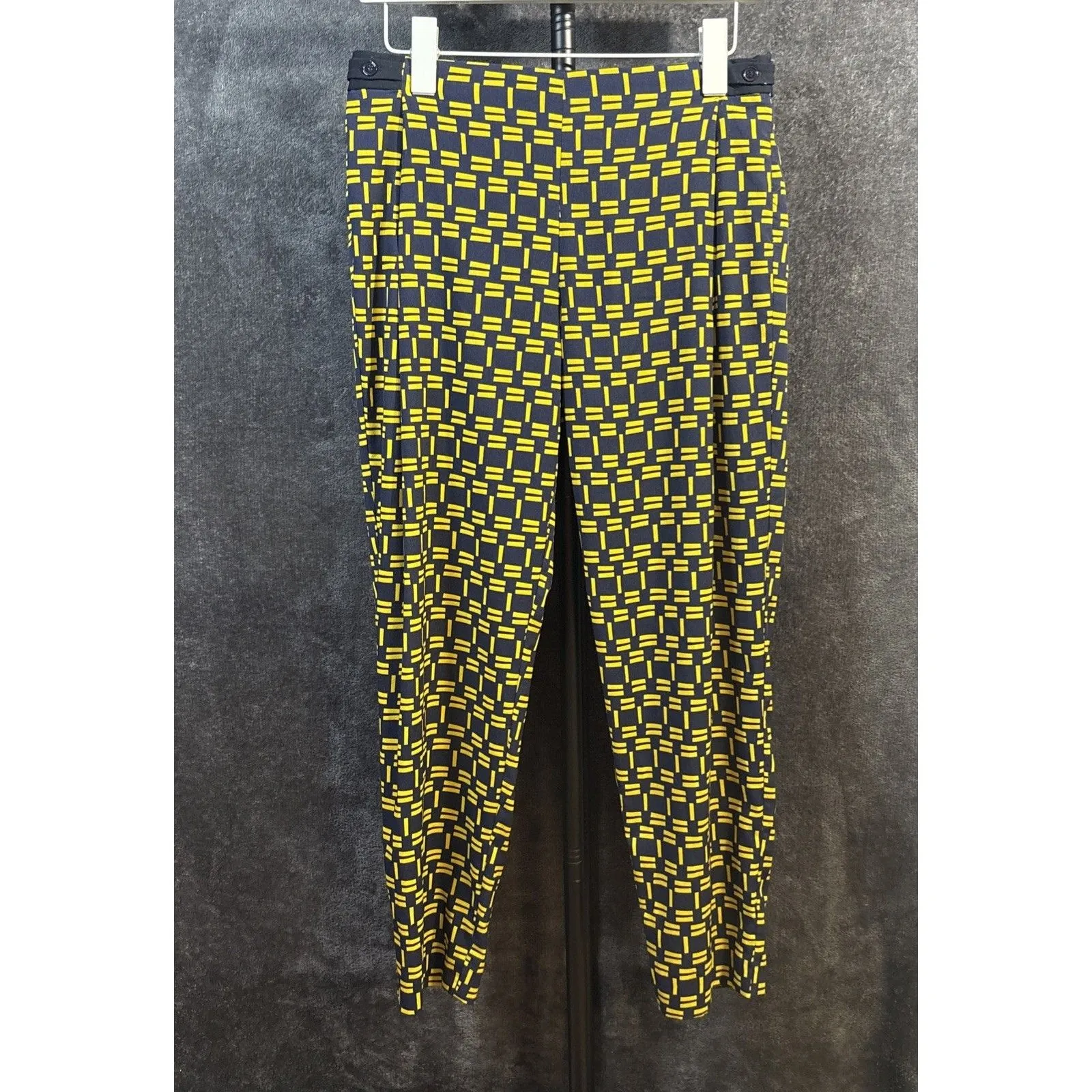 ZARA Navy Blue with Yellow contrasting print crop trousers pants  XS - Image 2