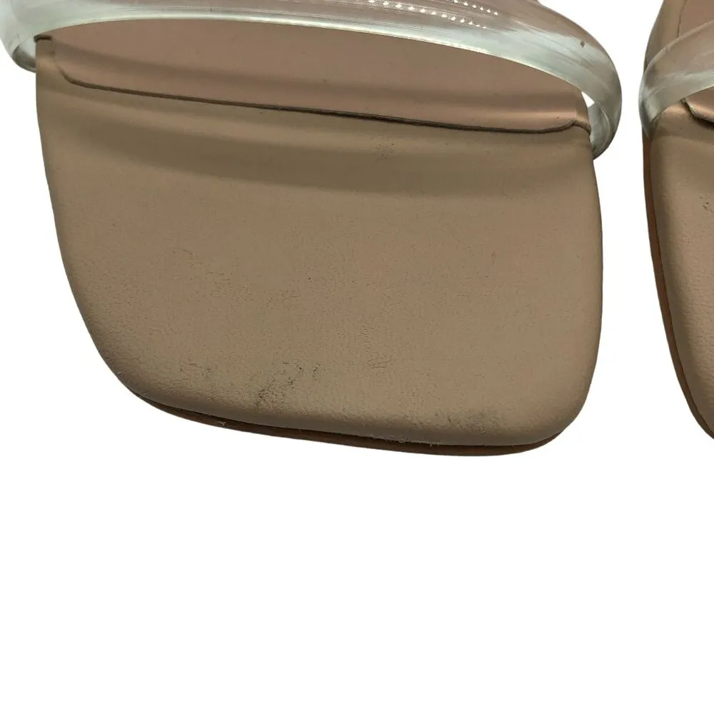 Dolce Vita Noles Sandals Heels Nude Crystal Chunky Round Heels Square Toe 9.5 Tan - Image 3