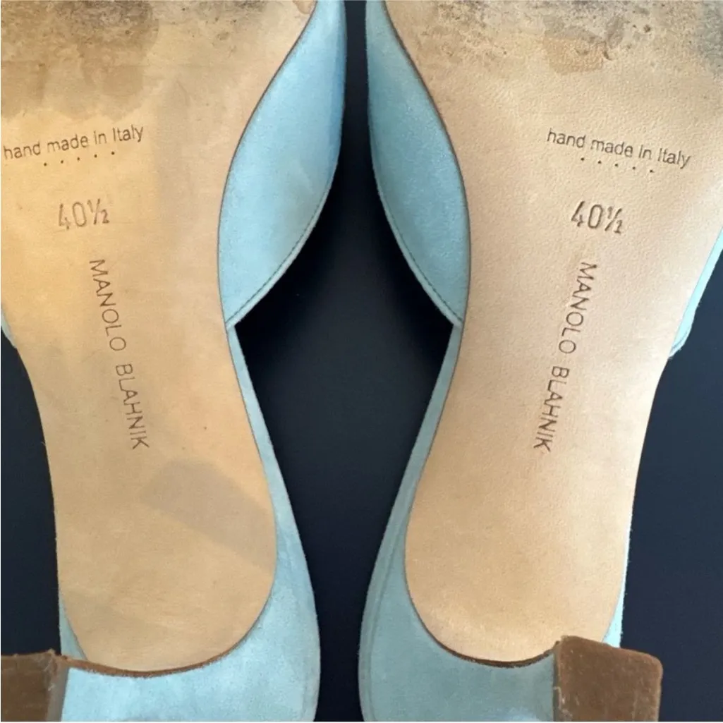 Manolo Blahnik Maysale Mule Buckle Light Blue Suede - Image 7