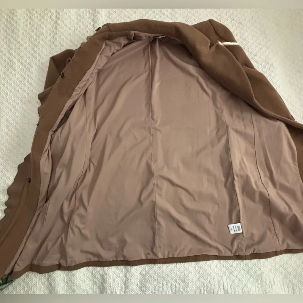 DKNY Brown Ruffle Wool Blend Trench Coat Women’s M - Image 7