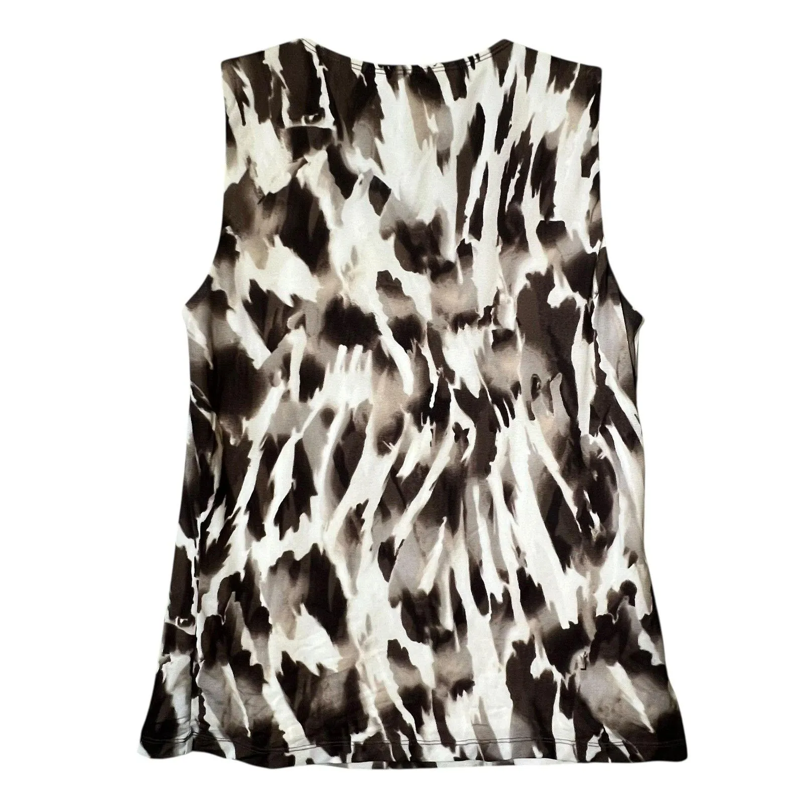 Chico's Shirt Womens 0 Brown Black Ivory Abstract Print Tank Top Pleated Neck - Image 2