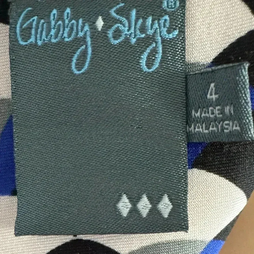 GABBY SKYE Geometric Half Sleeve Fit Flare Dress Blue Black Gold Zip Womens 4 - Image 8