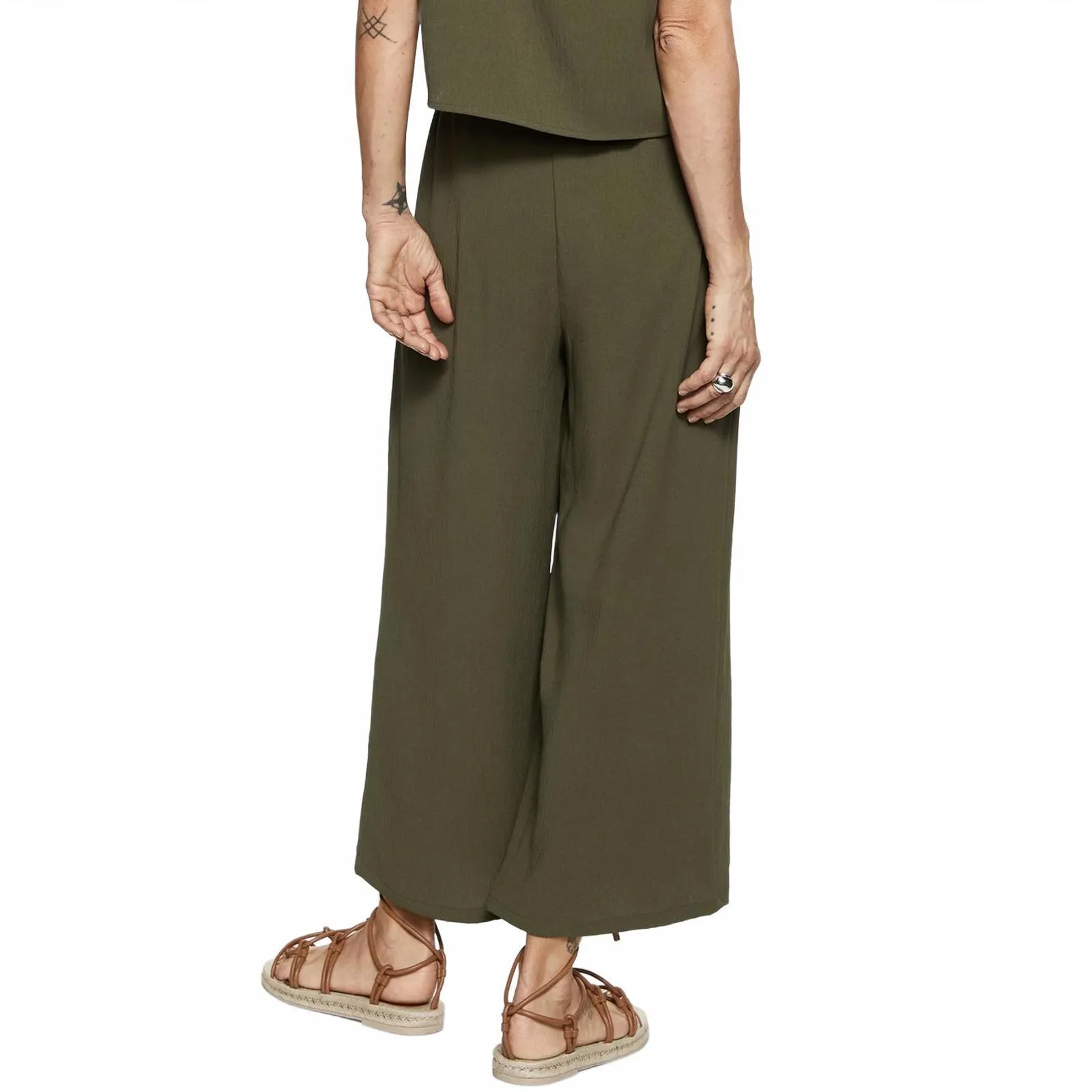 Mango Bow Culottes Ankle Pants Khaki Green XS - Image 5
