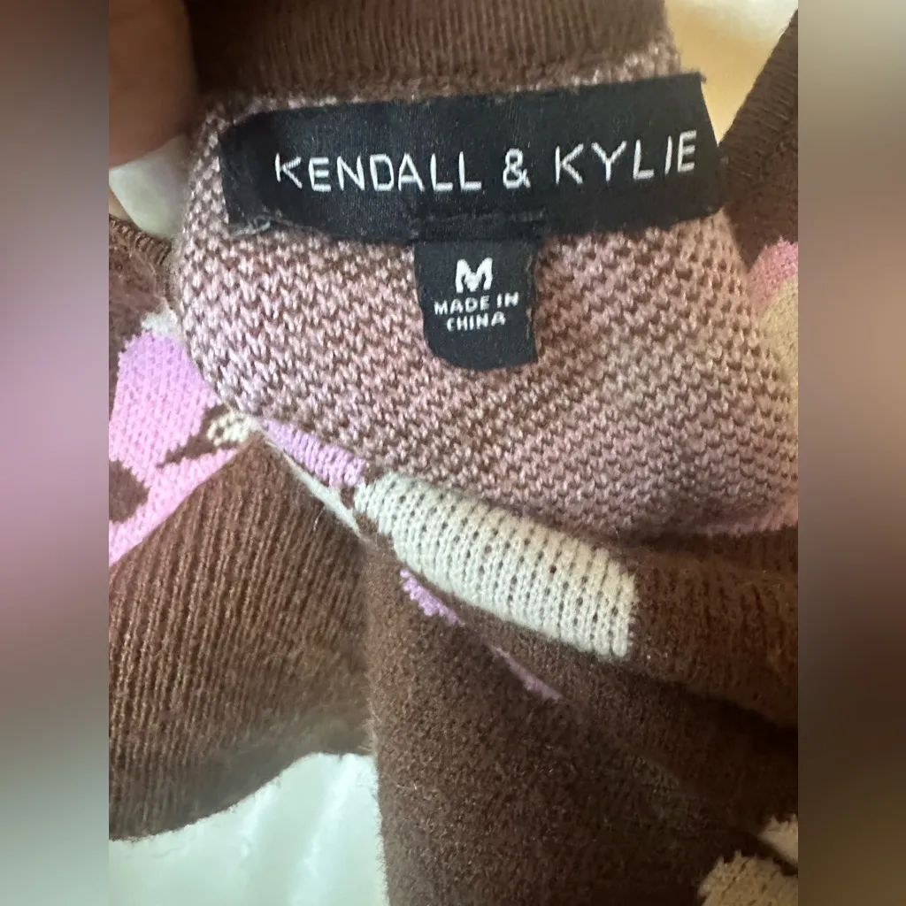 Kendall And Kylie Brown/pink  Floral Jacquard Cropped Sweater Tank Size Medium - Image 7