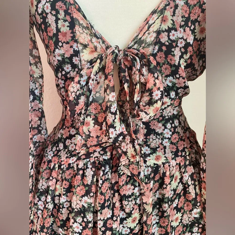 Bardot Floral Flouncy Long Sleeve Mini Dress, Size XS - Image 7