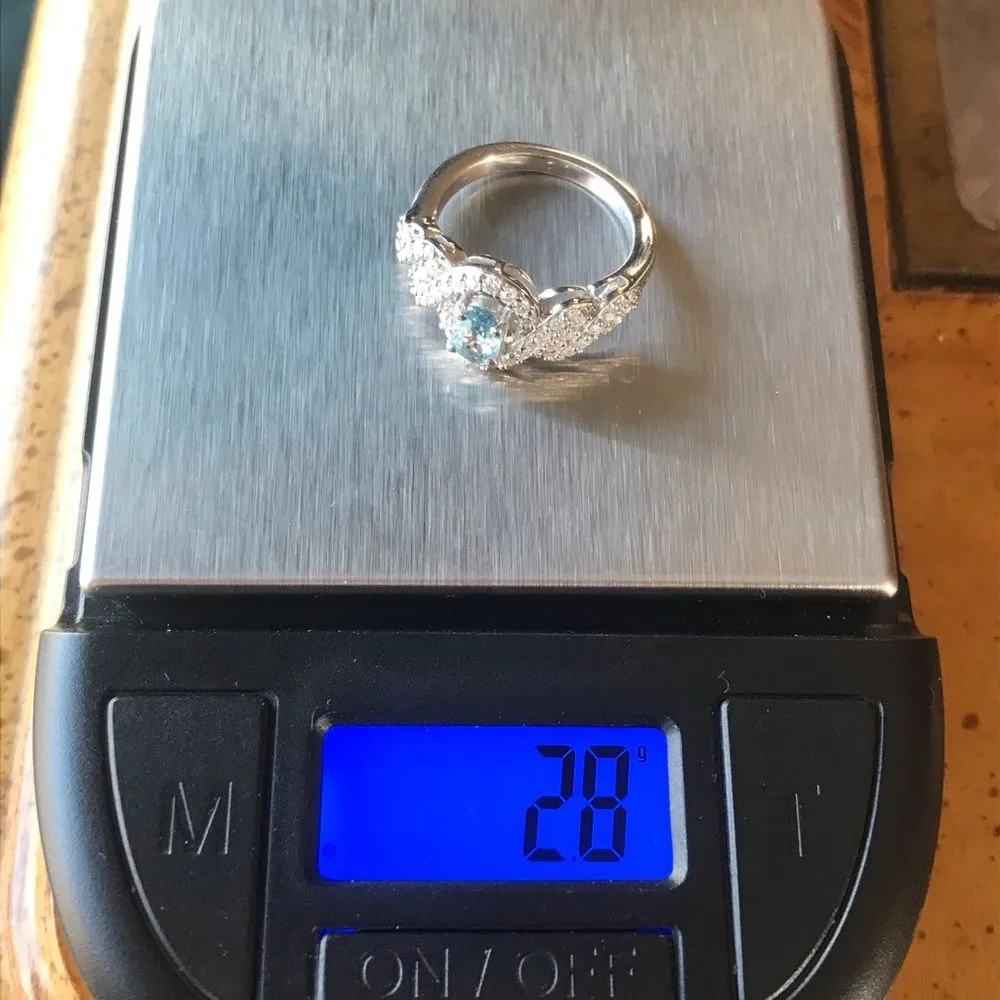 Natural Blue Zircon Moissanite Sterling Silver Ring Size 5 - Image 4