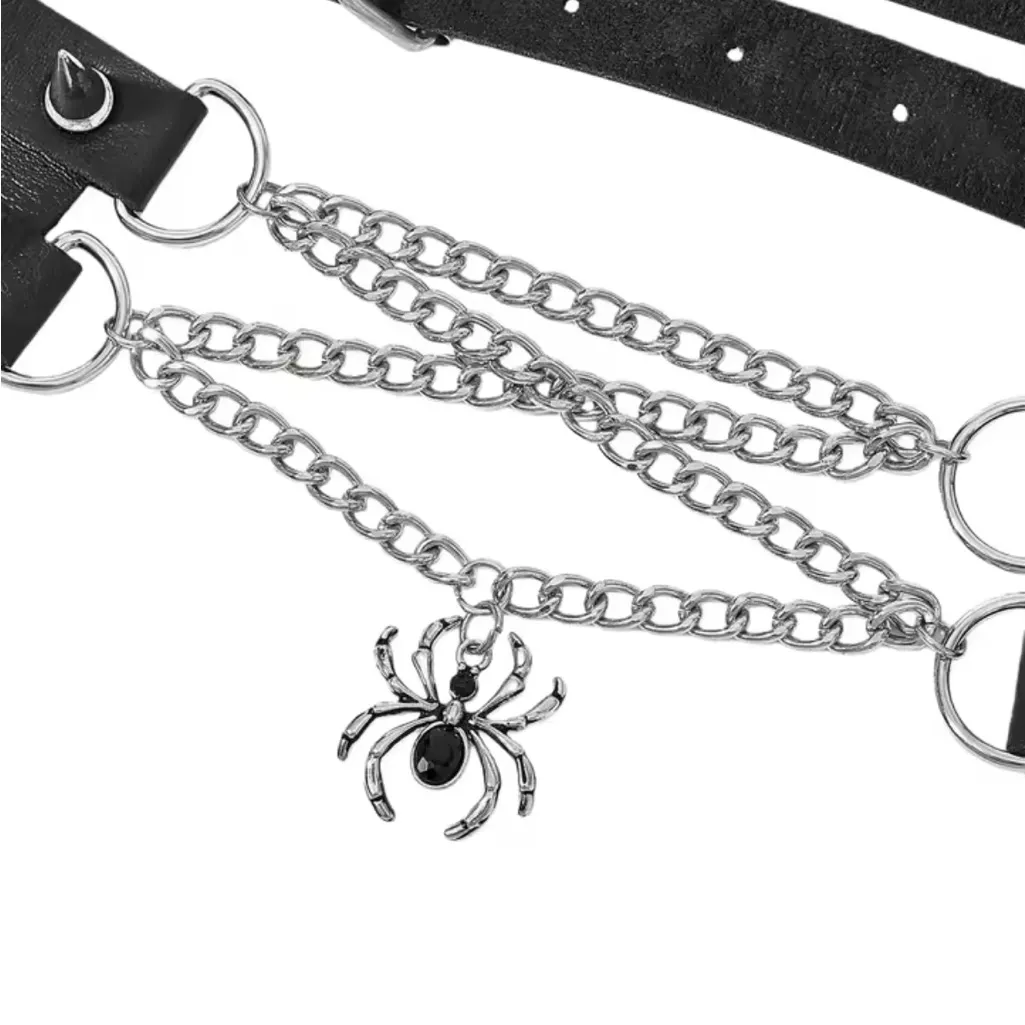 Black Leather Belt with Silver Chains - Image 2