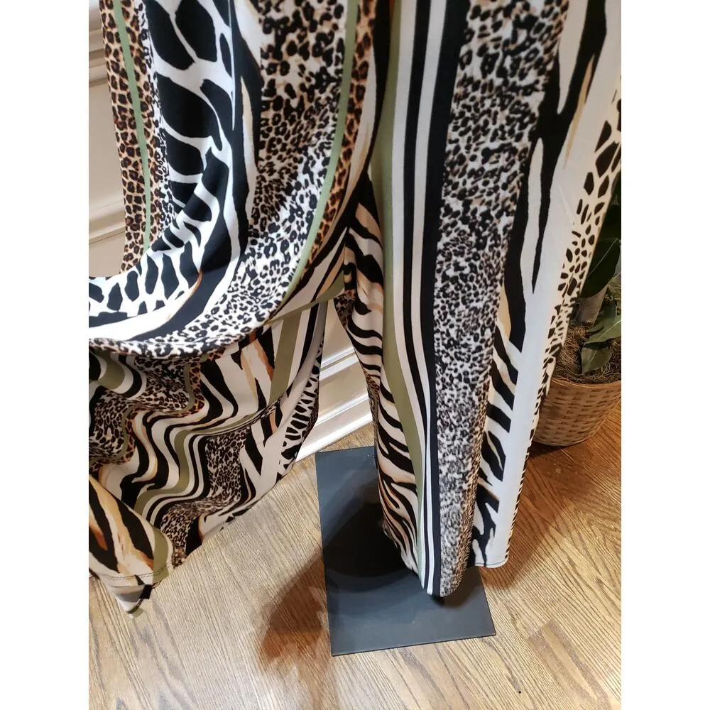 Women's Jumpsuit Multicolor Animal Print Strapless Flared Leg Cutout V XL Black - Image 12