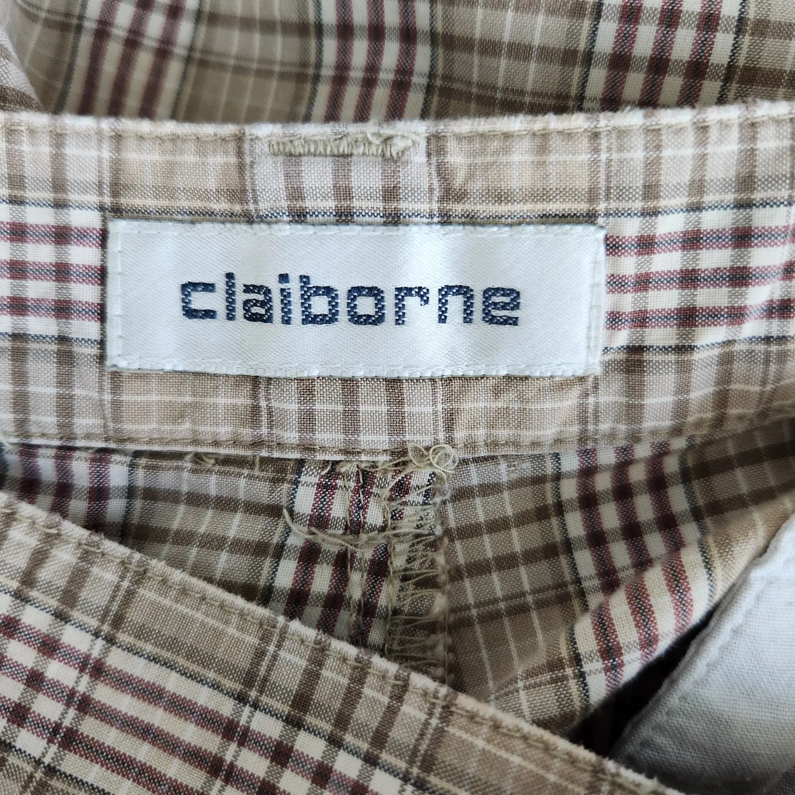 Vintage Claiborne Plaid Relaxed Fit Pleated Shorts Brown Tan 14/16 - Image 4