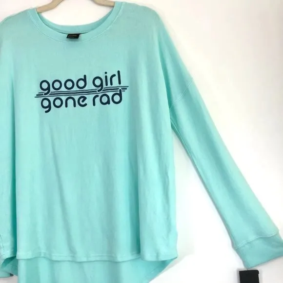 New Good Girl Gone Rad Graphic Print Knit Pullover Teal Splash - Image 7