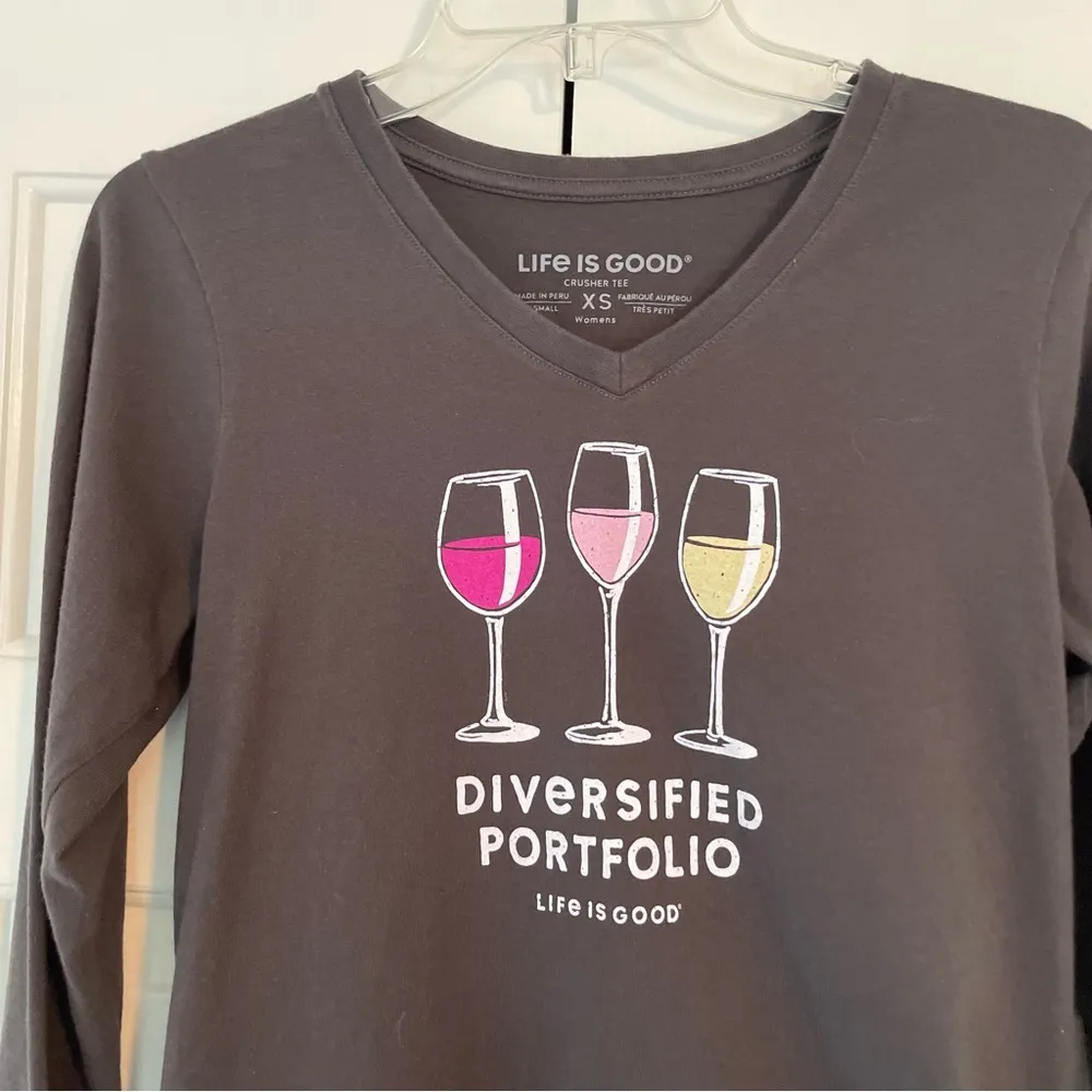 Life Is Good Wine Graphic Long Sleeve Shirt Sz XS Womens Crusher Tee - Image 3