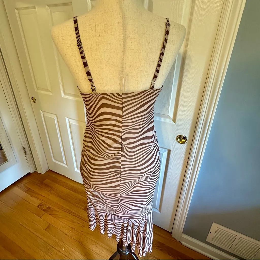 Wild Fable Ruched Ruffle Midi Dress (XS) – Brown Zebra Print Y2K Festival Style - Image 2