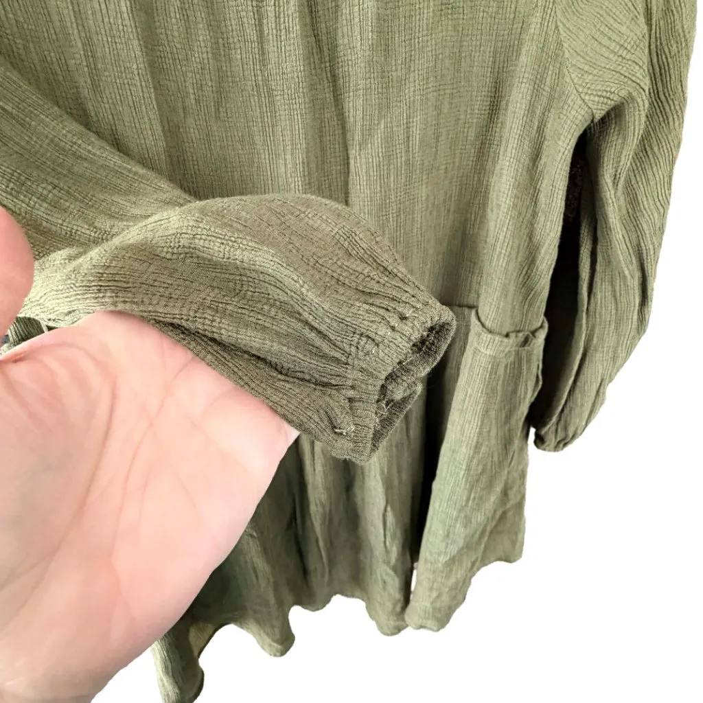 Entro Crinkle Gauze Tunic Dress Sage Green Boho Cottagecore Small - Image 6