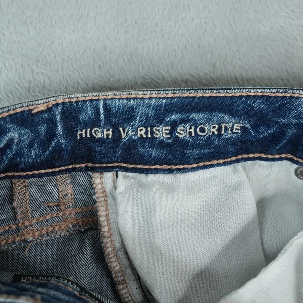 American Eagle Shorts Womens 2 High V Rise Shortie Next Level Stretch Distressed Blue - Image 10