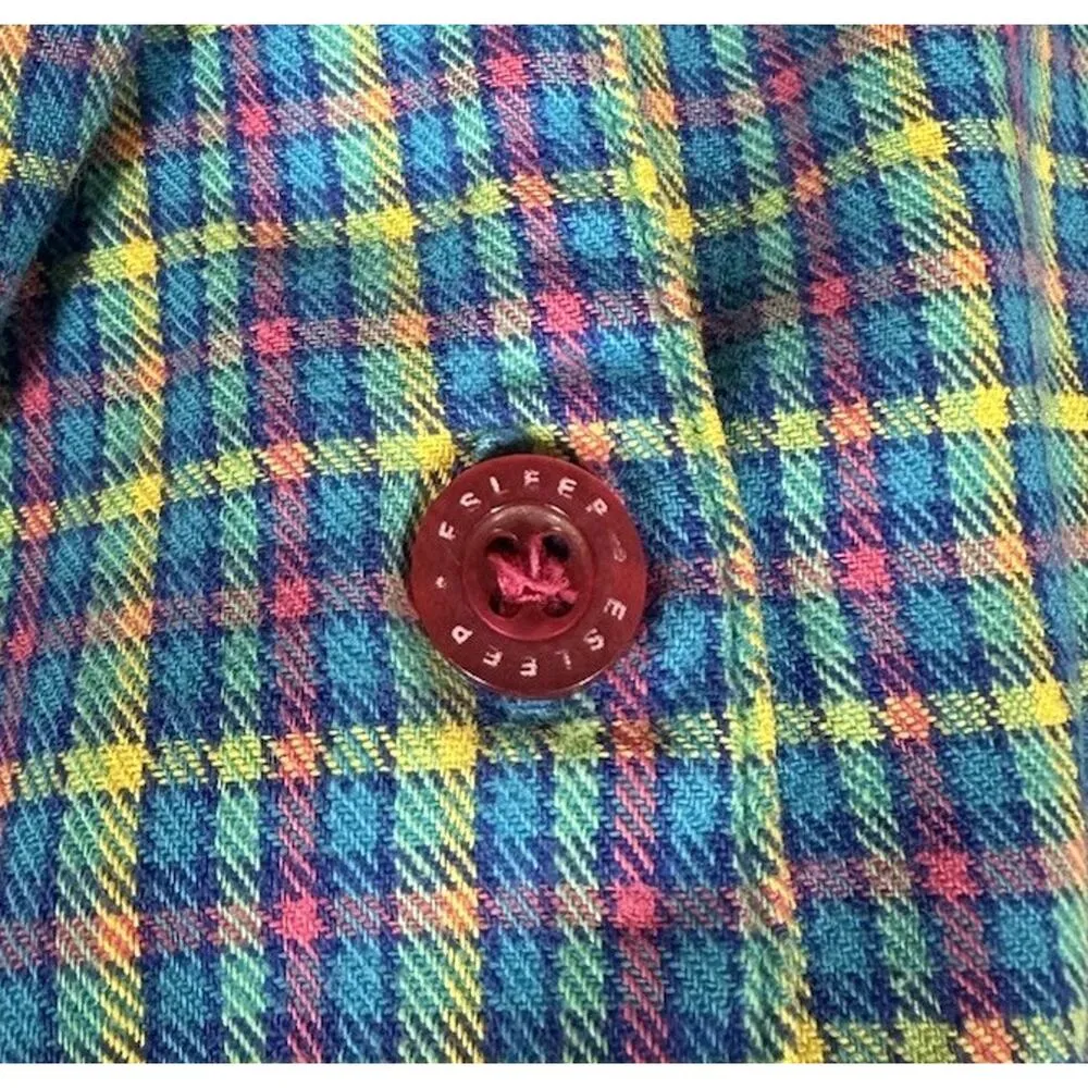 Vtg 80s 90s Esleep Plaid Capri Button Down Shirt 2 Piece Pajama Set Womens Sz M Size M - Image 11