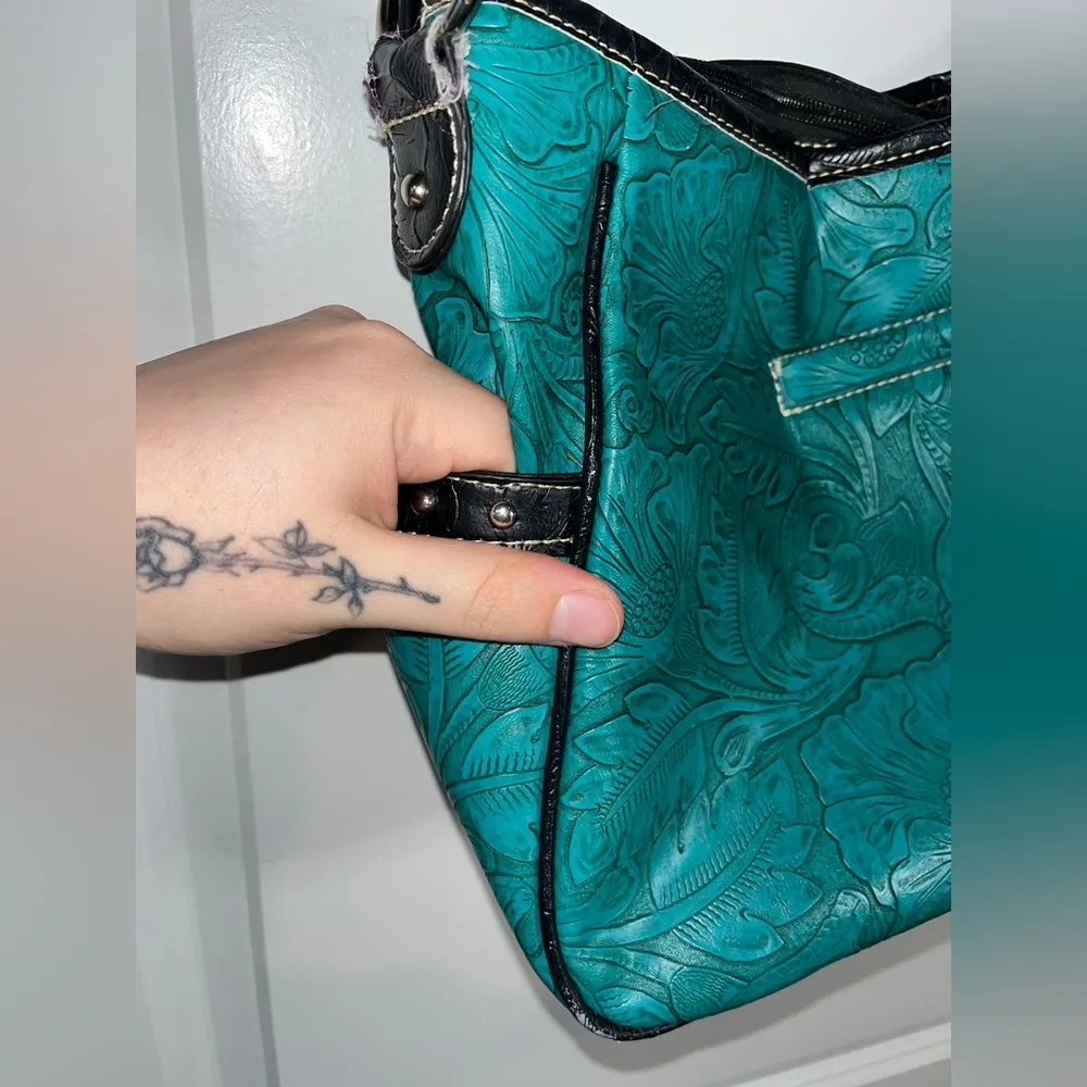 Tooled Leather Laser Cut Purse Feather Country Western Handbag Shoulder Bag - Image 8