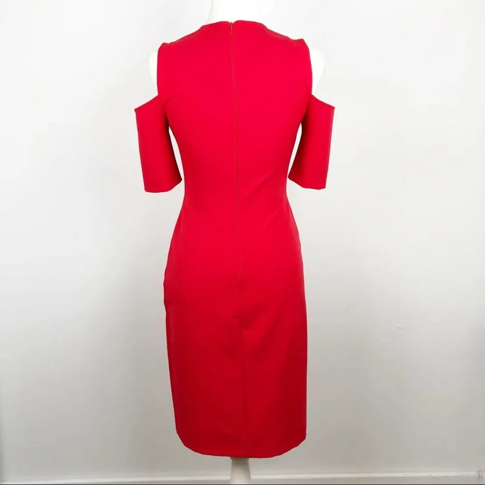 Zara Cut Out Cold Shoulders Holiday Party Shift Midi Dress Red Size Small Xmas - Image 3