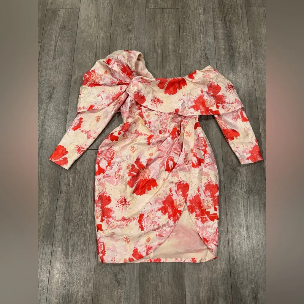 ASOS Red Floral Off-Shoulder Mini Dress - Image 5